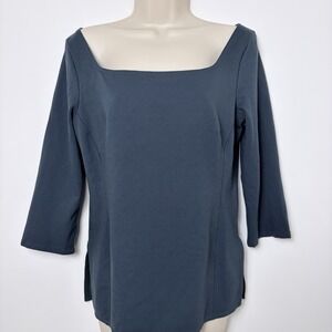 M.M.LaFleur The Jace Top Sz L Washable Ponte Deep Sea Tailored Square Neck